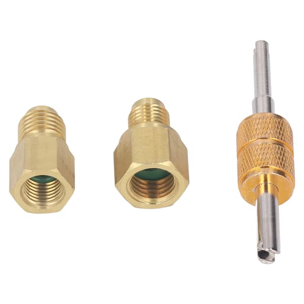 Kylmäainepullon sovitin 1/2 ACME - 1/4 SAE - 1/4 SAE - 1/2 ACME -liittimet