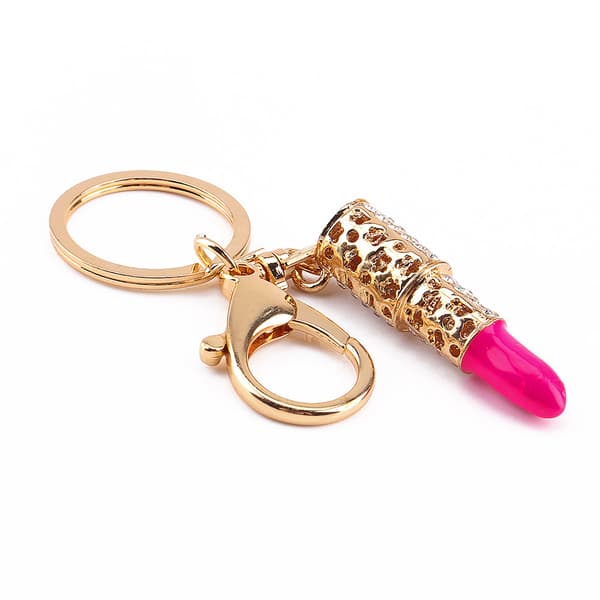 Nyckelring med läppstift i kristall och strass, väskberlock, present