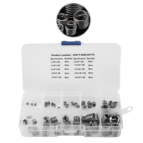 60 stk. 304 rustfrit stål gevindreparationsindsatssæt - trådspoleassortiment
