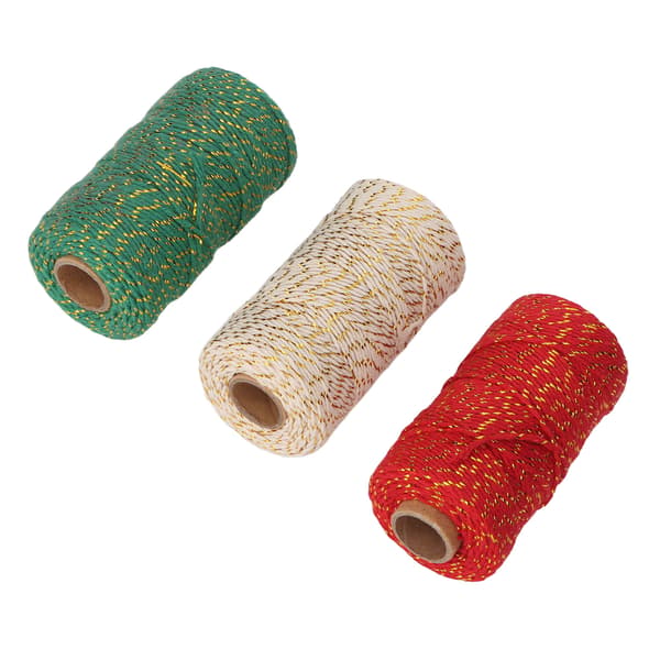 3 rullar julgarn 2 mm diameter vardera 100 m längd klippbart lätt presentgarn för DIY-förpackning