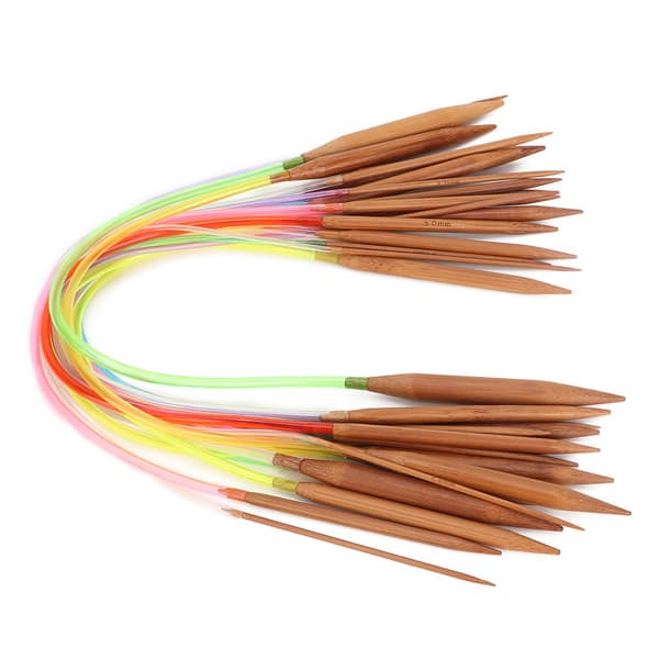 Flerfärgad plaströr kolsyrade dubbla ringformade bambu tröjstickor (40 cm/15,7 tum)