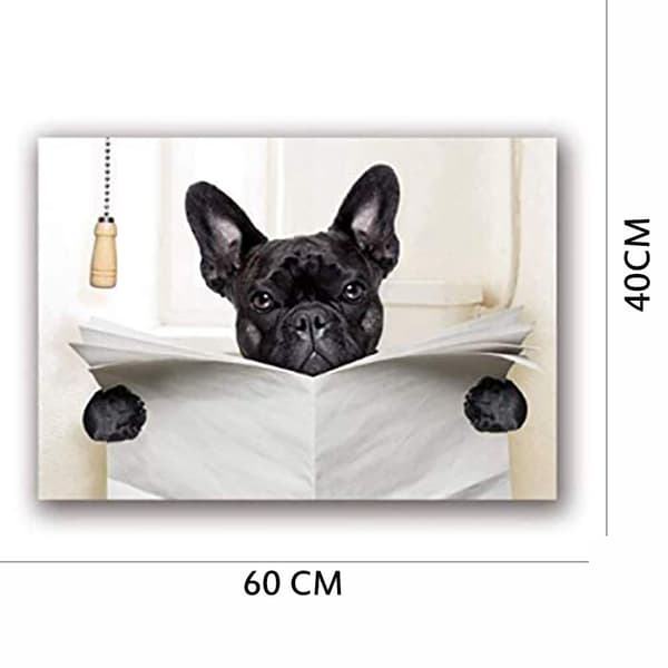 Läsande hund canvas tavla väggkonst bild för vardagsrum badrum heminredning