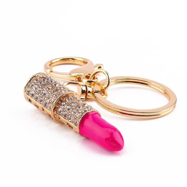 Nyckelring med läppstift i kristall och strass, väskberlock, present