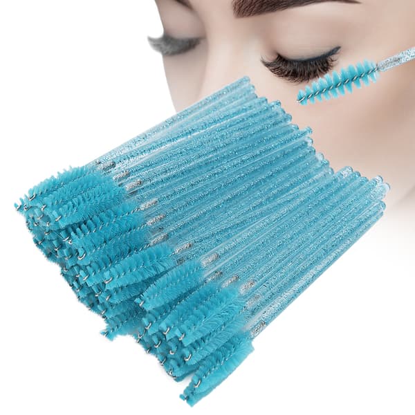50 stk. nylon makeupbørster, mascarabørster, øjenvippebørster, engangs, bærbare børster - lyseblå
