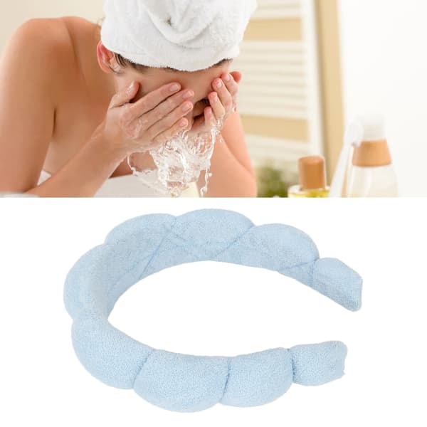 Svamp Hårbånd Absorberende Elastisk Forhindrer Glid Sød Polstret Hårbånd til Spa Makeup Ansigtsvask Blå
