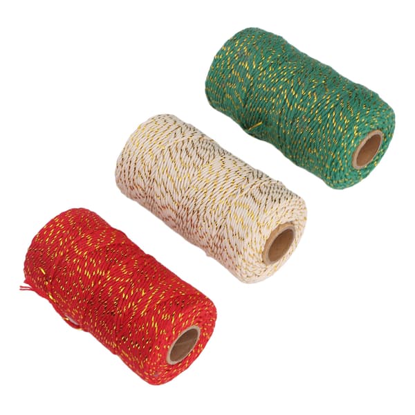 3 rullar julgarn 2 mm diameter vardera 100 m längd klippbart lätt presentgarn för DIY-förpackning