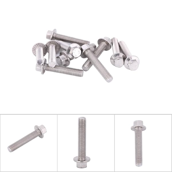10 stk. M8 SS304 Rustfri Sekskant Flangebolt med Skive