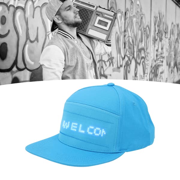 Bluetooth LED-beskedkasket, ensfarvet blå smart hat til fester, app-styret displayhat