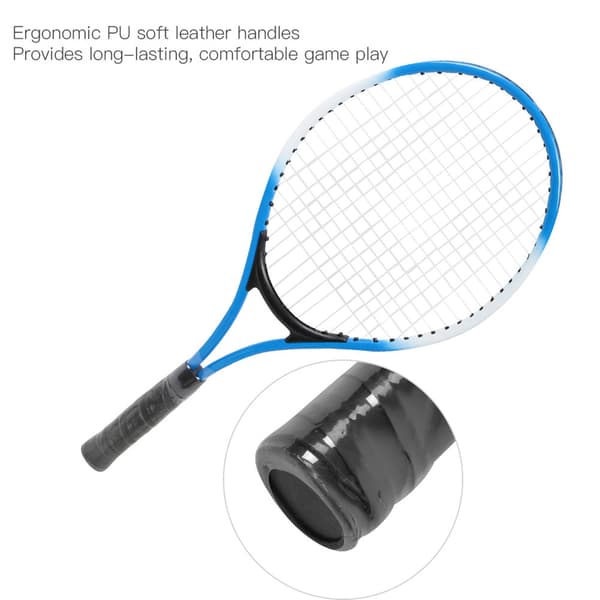 Ungdoms blå tennisracket i jernlegering til børn med træningsbold og mulepose