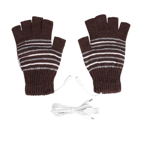 1 par 5V USB Vintervarma Värmehandskar Män Kvinnor Uppvärmda Halvfingerhandskar Kaffe