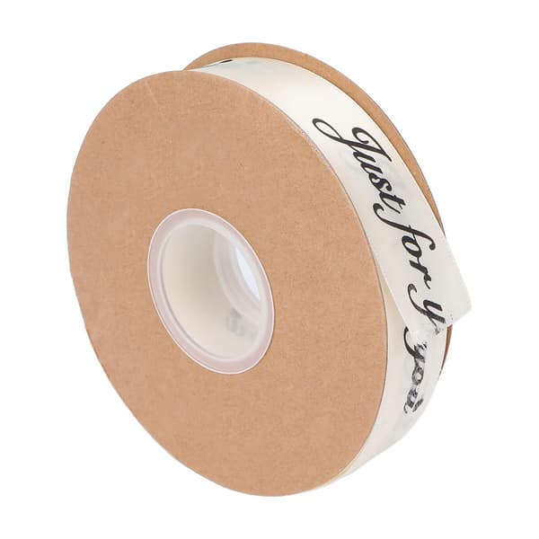 2,5 cm satinbandrulle 45 yd tryck \"Just for You\" polyester för DIY bröllopsdekoration födelsedagstårta förpackning beige