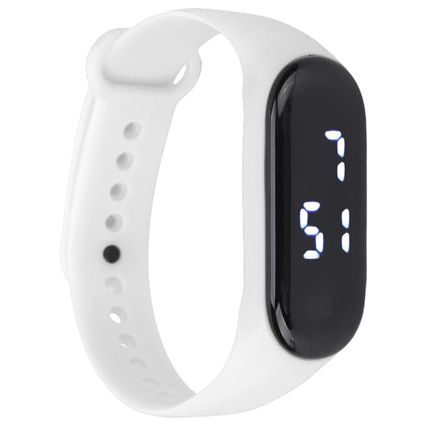 Vit LED Digital Sportklocka med Plastglas, Silikonband, Studentklocka