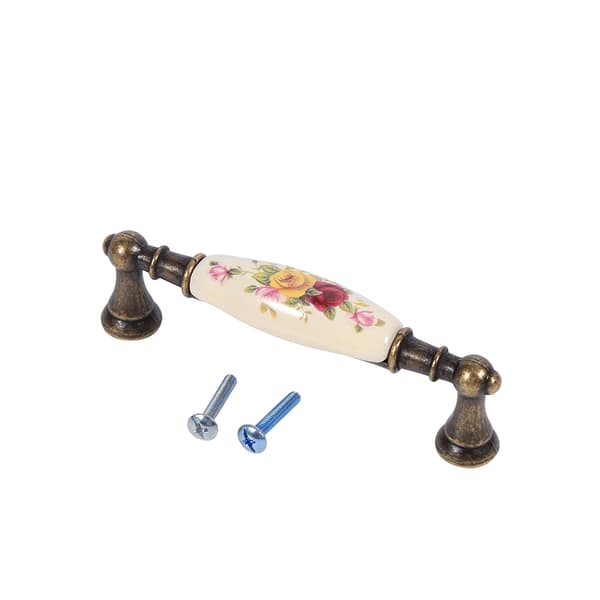 Vintage Blommig Keramisk Brons DIY Skåpsknoppar Lådhandtag 2-pack