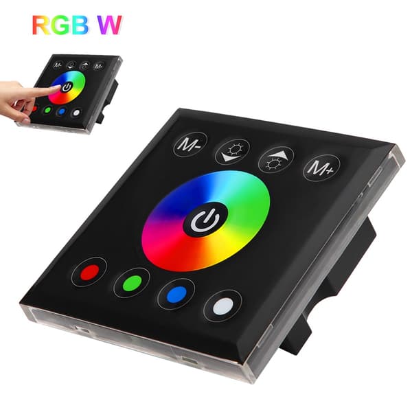 Levende RGBW LED Touch Screen Controller med lysdæmper, vægmonteret, sort, til LED-strip lys
