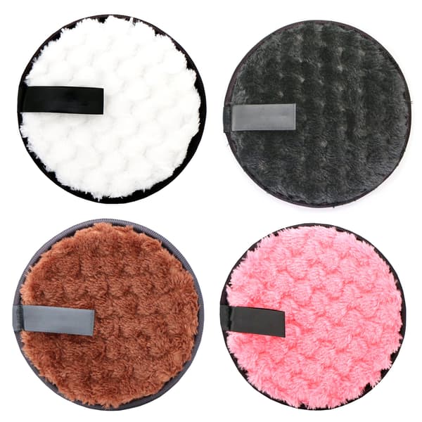 4 stk. Makeupfjernerpuder Runde Dobbeltsidede Genanvendelige Bløde Bærbare Vaskbare Makeup Mikrofiberpuder