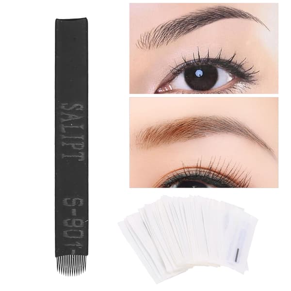 50 st 0,18 mm Microblading-nålar Ögonbrynstatuering Semi-permanent nålblad (U-form 14 stift)