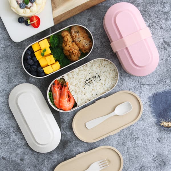 Rymlig dubbelväggig lunchlåda med fack, perfekt för studenter, kontor och utomhuspicknickar.
