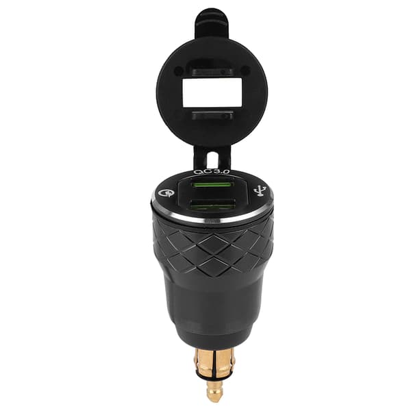 12V-24V Motorcykel USB-port Strømopladerstik med LED-display EU-stik Sort