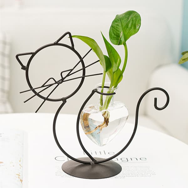 Enkel Kat Jern Blomstervase Hydroponisk Planteholder Sæt
