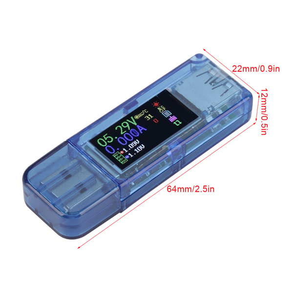 USB 3.0 farvedisplay voltmeter ammeter multimeter, RuiDeng AT34 oplader strømtester