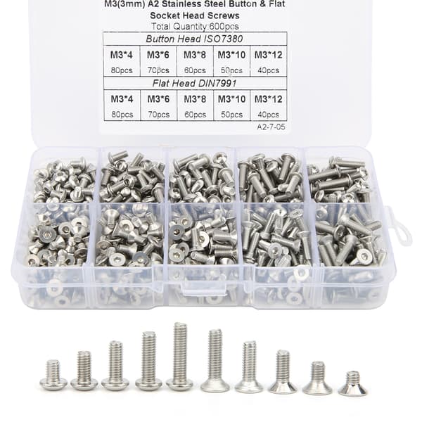 600 stk. M6 unbrakoskruesæt - 304 rustfrit stål pan/fladhoved hardwarekit