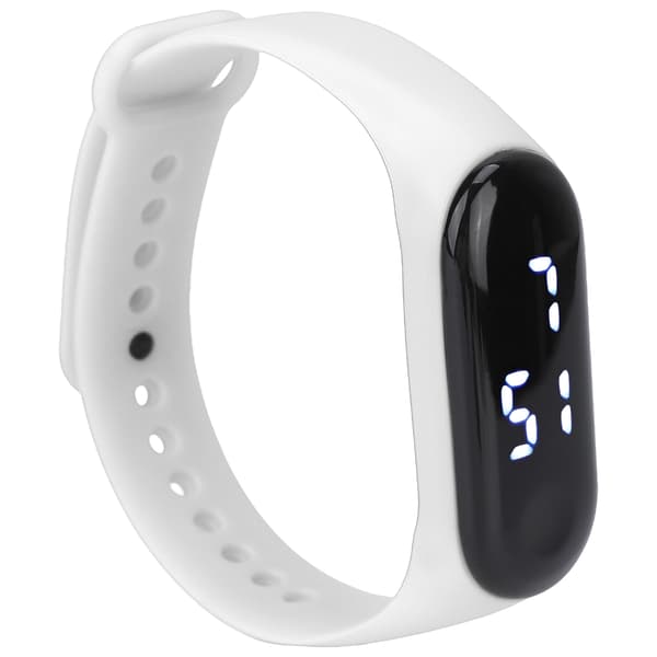 Vit LED Digital Sportklocka med Plastglas, Silikonband, Studentklocka