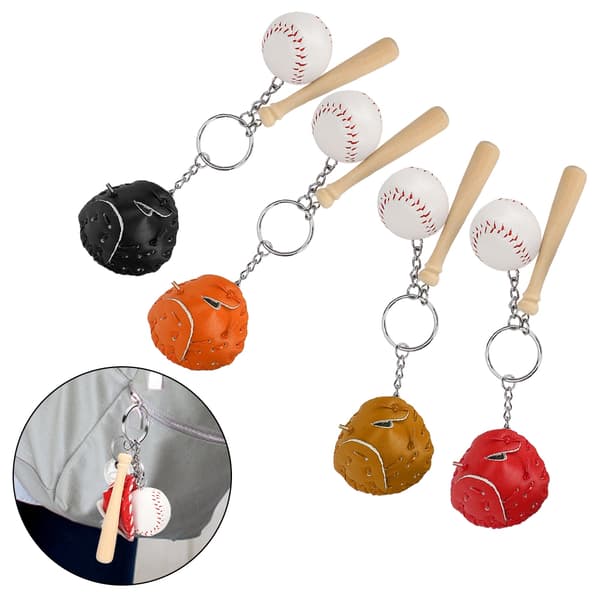 4 stk. Mini Baseballbat Bold Sæt Nøglering Vedhæng Dekoration til Tasker Nøgle