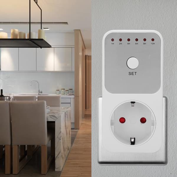 EU-stik 230V Timer Strømstikafbryder, Digital Nedtællingscontroller, Hvid, 1 pakke
