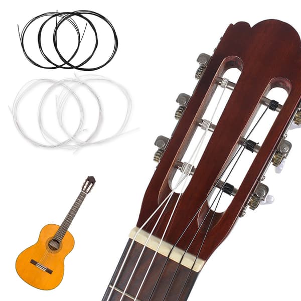 Klassiska gitarrsträngar, set, svarta och vita musikinstrumenttillbehör
