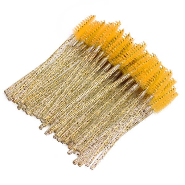 50 stk. nylon makeupbørster, mascarabørster, øjenvippebørster, engangs, bærbare børster, gul