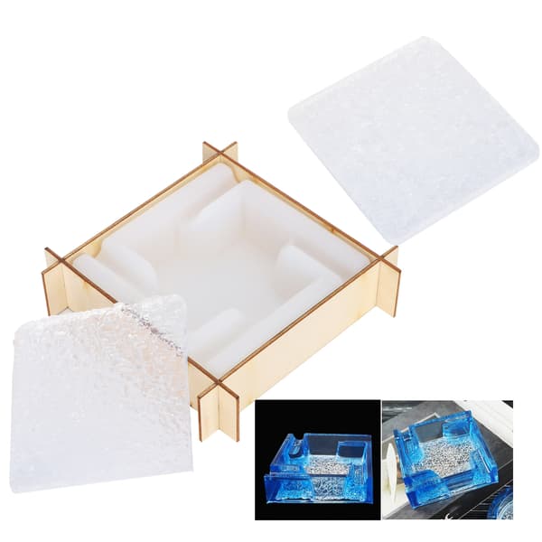 1 set askkoppsform DIY kristall epoxiform spegelyta silikon förvaringslåda + bas L