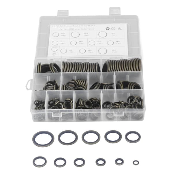 M6-M26 Oljeavtappningspluggpackningssortiment, 230 st. självcentrerande metallgummipackningssats