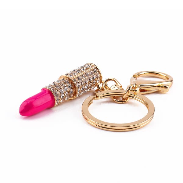 Nyckelring med läppstift i kristall och strass, väskberlock, present