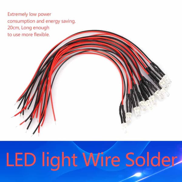 10 stk. 12V 3mm Forbundet LED Diode Assorterede Farver 20cm Ledning 0.06W Pink