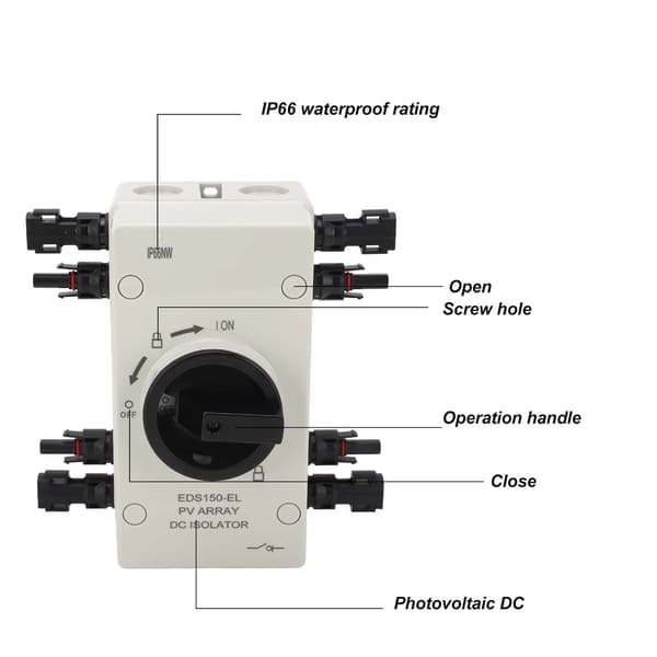 1000V 32A 4P Solar DC Isolatorafbryder IP66 Vandtæt PV-frakobling til solcellepaneler
