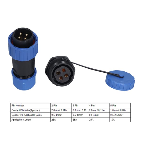 Vattentät IP68 Aviation Power Socket Bakmutter 250V Kabeltrådsanslutning LP204 Pin