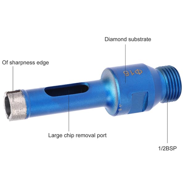 Diamant hulsav borebit 16 mm til fliser, marmor, granit, kvarts, sten, 1/2\" BSP gevind