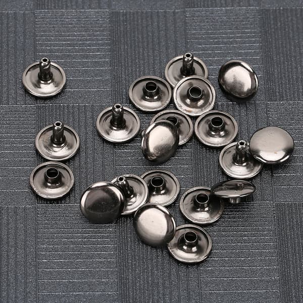 200 sæt dobbeltkappede nitter, runde nitter, jernjeansknapper, lædersko, tasker, tøj 12x10mm sort