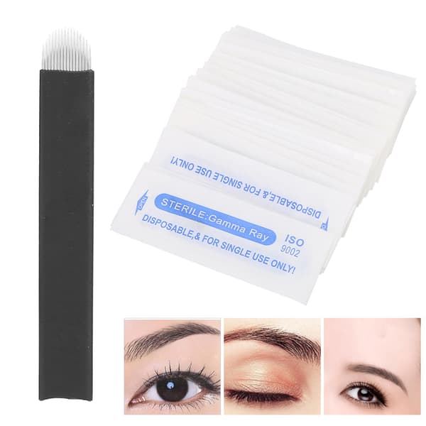 50 st ögonbryn Microblading nålar blad fin tatuering permanent makeup blad 0,18 mm (U16 stift)
