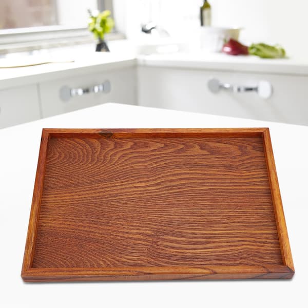 Rektangulär träbricka serveringsfat snackmatförvaringsskål för hotell hem (35x24cm)