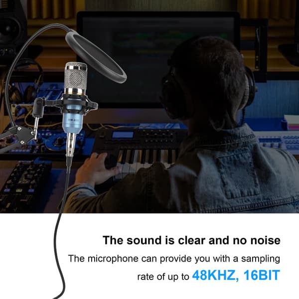 USB Studio Kondensatormikrofonset med bomarm, blått silverrör, för streaming Podcast PC