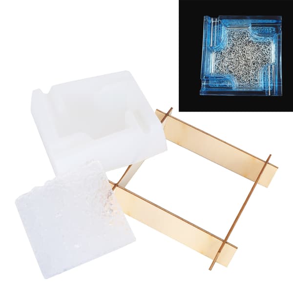 1 set askkoppsform DIY kristall epoxiform spegelyta silikon förvaringslåda + bas L