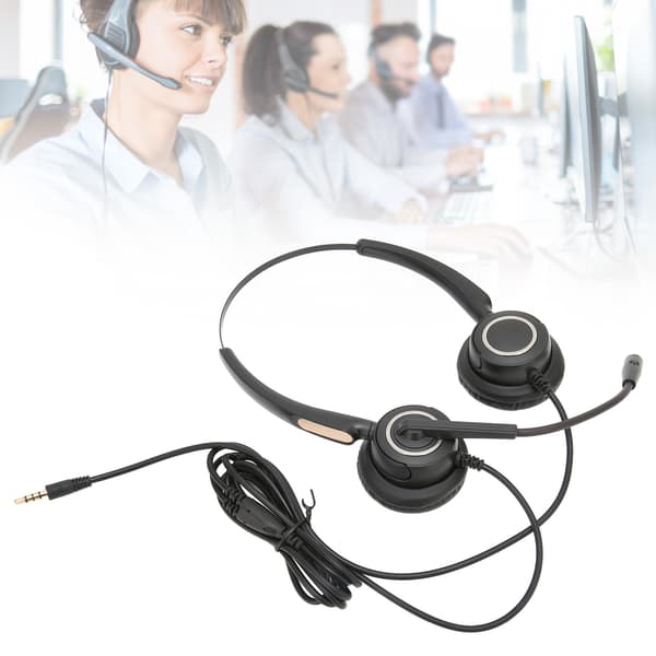 Support Headset med Støjreduktion 3,5 mm Jack Kablet Høretelefon til Call Center Kontor 1 stk ABS