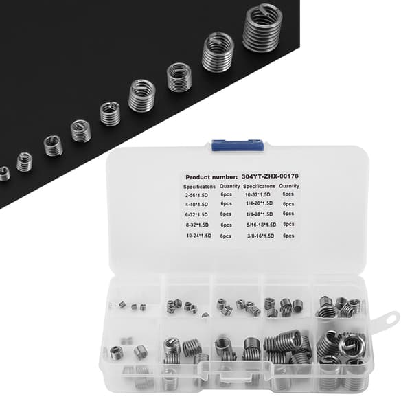 60 stk. 304 rustfrit stål gevindreparationsindsatssæt - trådspoleassortiment