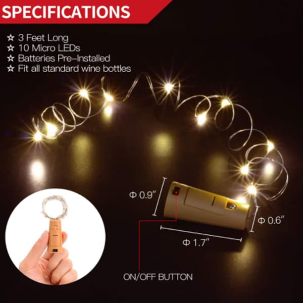 20 stk. Mini korklys LED-flaskepropper, vandtætte fe-lyskæder til vinflaskedekoration