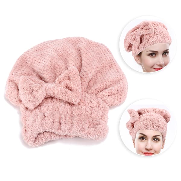 24 x 26 cm Koralfleece Hurtig Tørrehætte Tyk Hårtørringshat Pink