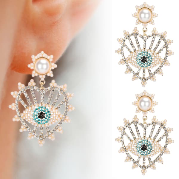 Øreringe Legering Mode Diamantbesatte Perle Øje Øredråbe Dingle Boheme Smykker