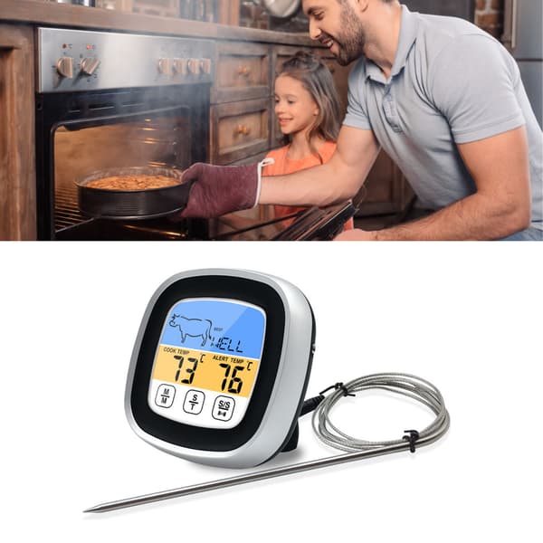 Digitalt køkkengrilltermometer med kødsonde i rustfrit stål