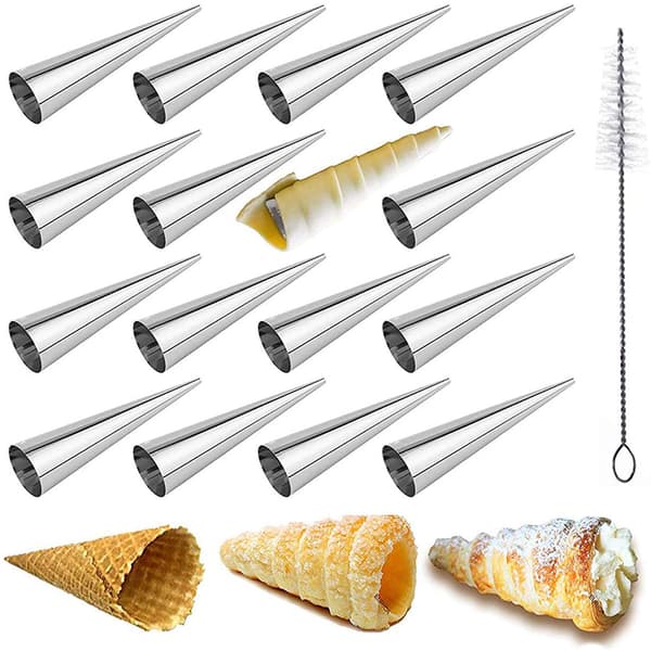 16 cremehornforme i rustfrit stål, bageforme i metal til desserter, wienerbrødsværktøj