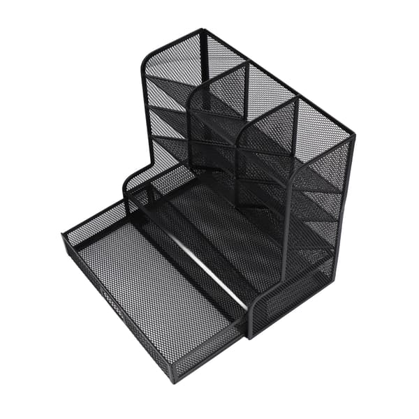 Netpenholder med vippefunktion, 9 rum, bundskuffe, sort, vertikal struktur, perspektiv netpenholder